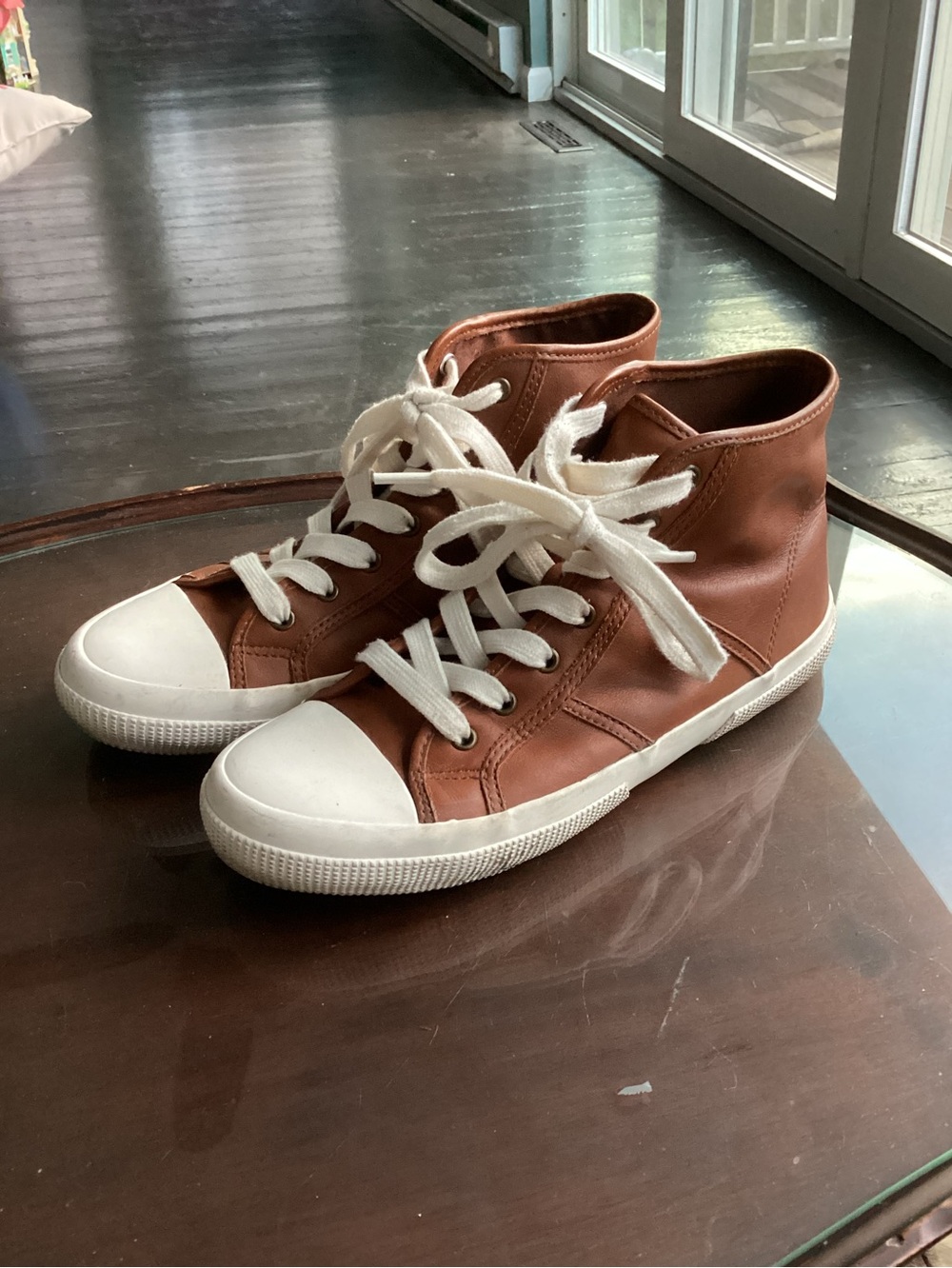 Ralph Lauren SZ 7.5 January Saddle Tan leather lace up High Top Sneaker
